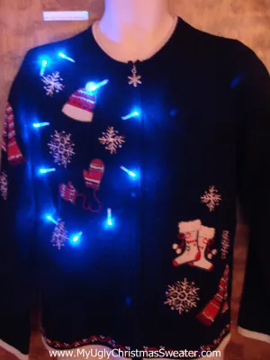 Winter Clothes Themed Light Up Ugly Xmas Sweater