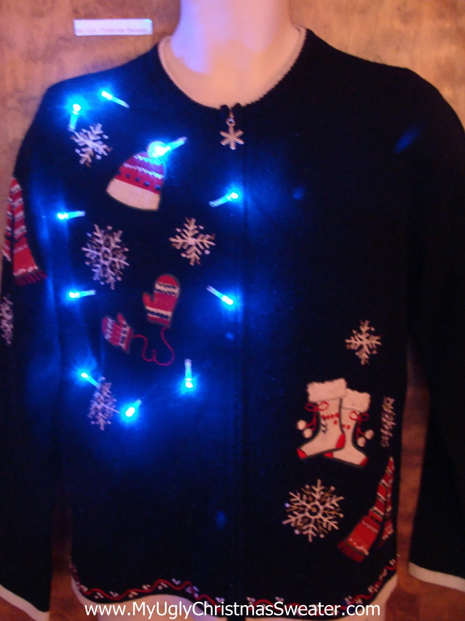 Winter Clothes Themed Light Up Ugly Xmas Sweater