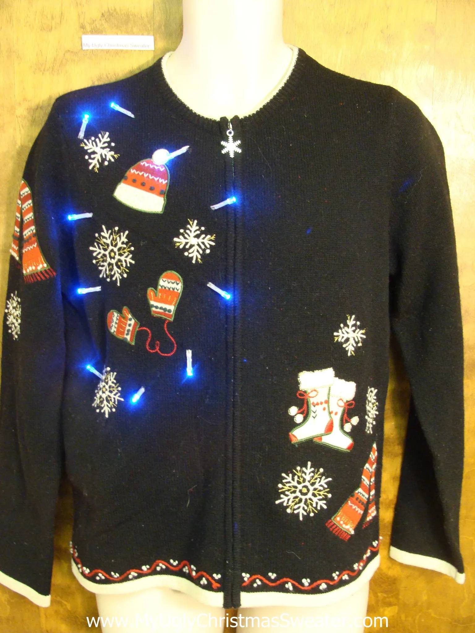 Winter Clothes Themed Light Up Ugly Xmas Sweater