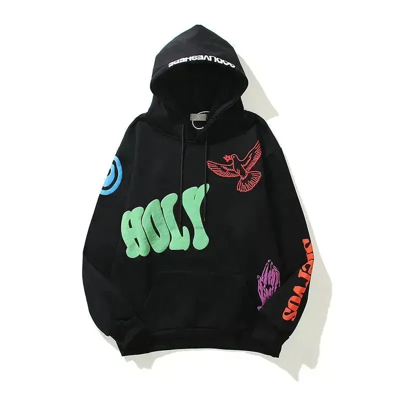 Women High Street Three-dimensional Foam Graffiti Printed Hoodie In Autumn And Winter
