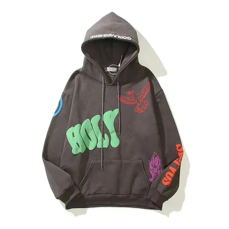 Women High Street Three-dimensional Foam Graffiti Printed Hoodie In Autumn And Winter