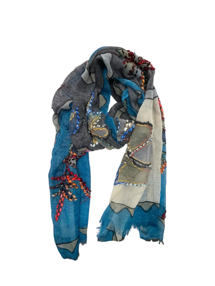 ZODA Pure Wool Scarf-Grey/Blue